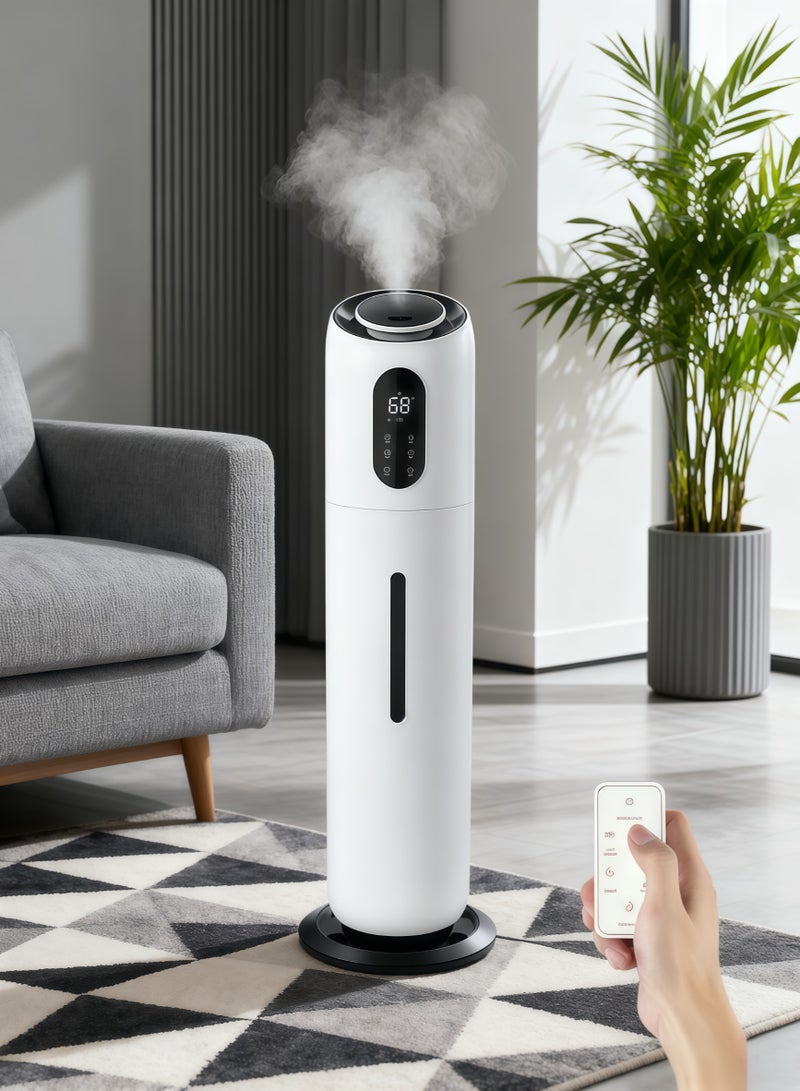 مرطب عالمي كبير السعة للصالات وغرف النوم، سعة 9 لتر بتقنية الضباب البارد بالموجات فوق الصوتية مع تعقيم بالأشعة فوق البنفسجية وترشيح الشوائب، تصميم تعبئة علوية، يعمل حتى 52 ساعة، يمتلك وضع النوم وإيقاف تلقائي ووظيفة ضوء ليلي، مثالي للرضع والمنزل والمكتب، مزود بشاشة عرض درجة الحرارة ومؤشر إضاءة LED، اللون الأبيض. - Image 1